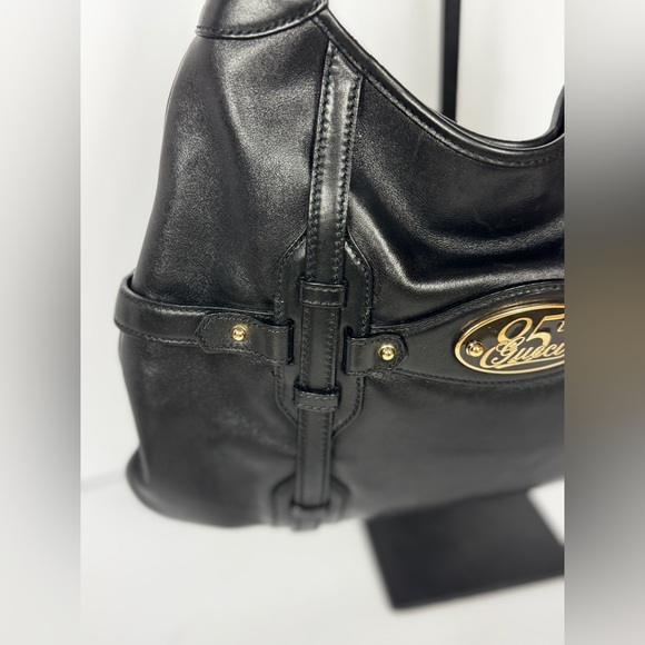 GUCCI Vintage BLACK LEATHER 85TH ANNIVERSARY GG MONOGRAM HOBO BAG - Picture 13 of 15